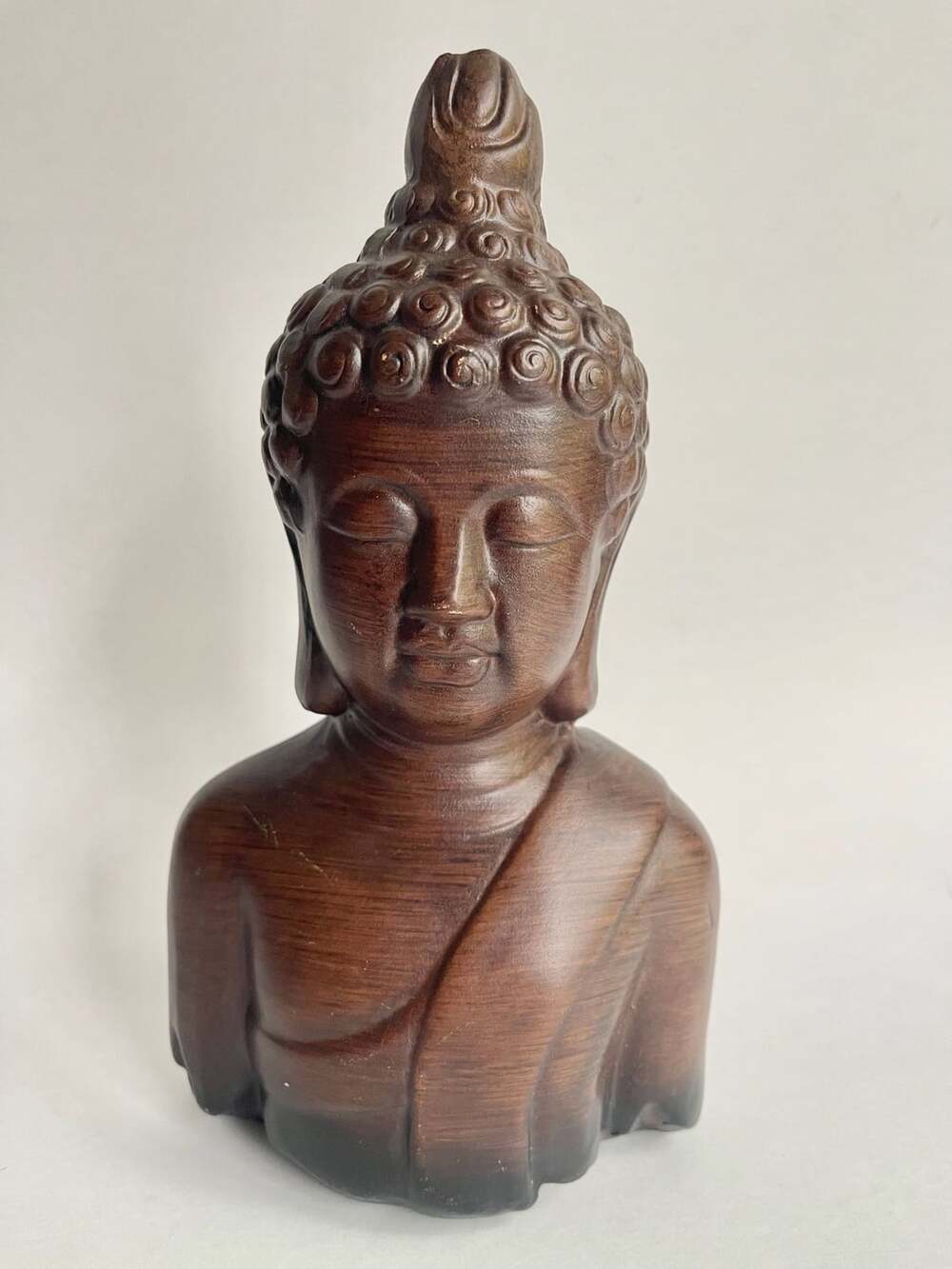 Zen Wooden Buddha Bust Figurine Brown Meditation Decor